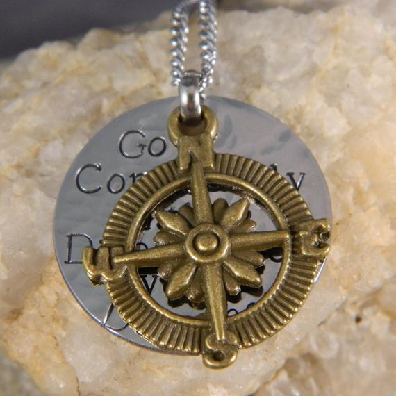 Go Confidently in the Direction of your Dreams with Compass Handstamped Necklace